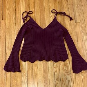 Torn by Ronny Kobo Cold Shoulder Bell Sleeve Sweater